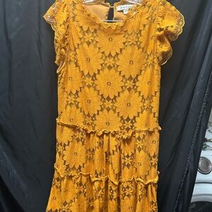 Blue Tassel brand from Anthropologie Chic Floral Lace Mini Dress in Orange